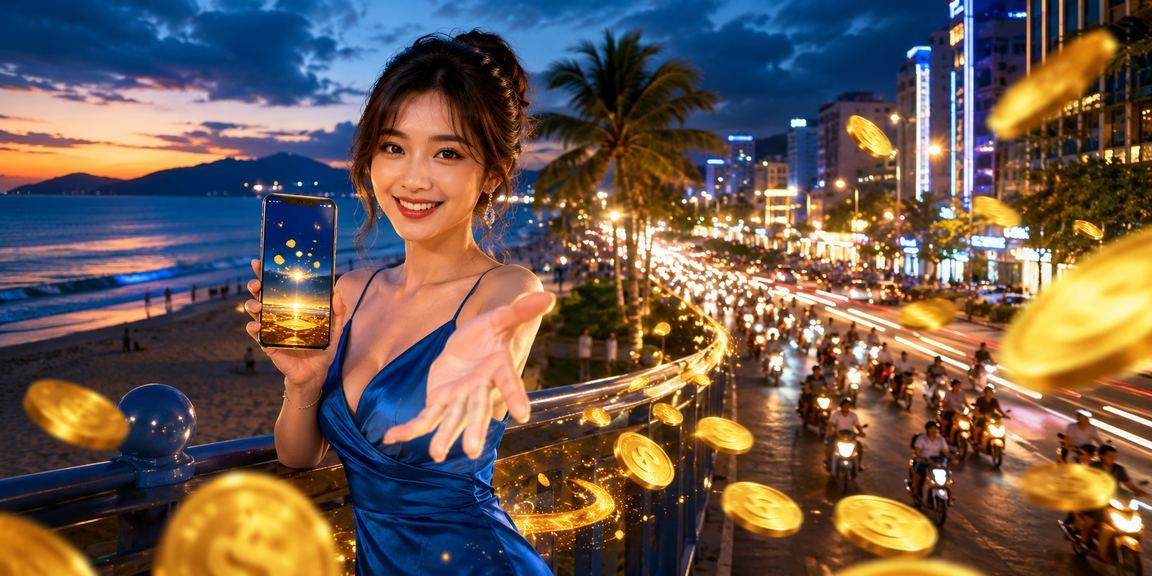 Người dùng tại bãi biển Đà Nẵng theo dõi giải thưởng casino trên điện thoại di động